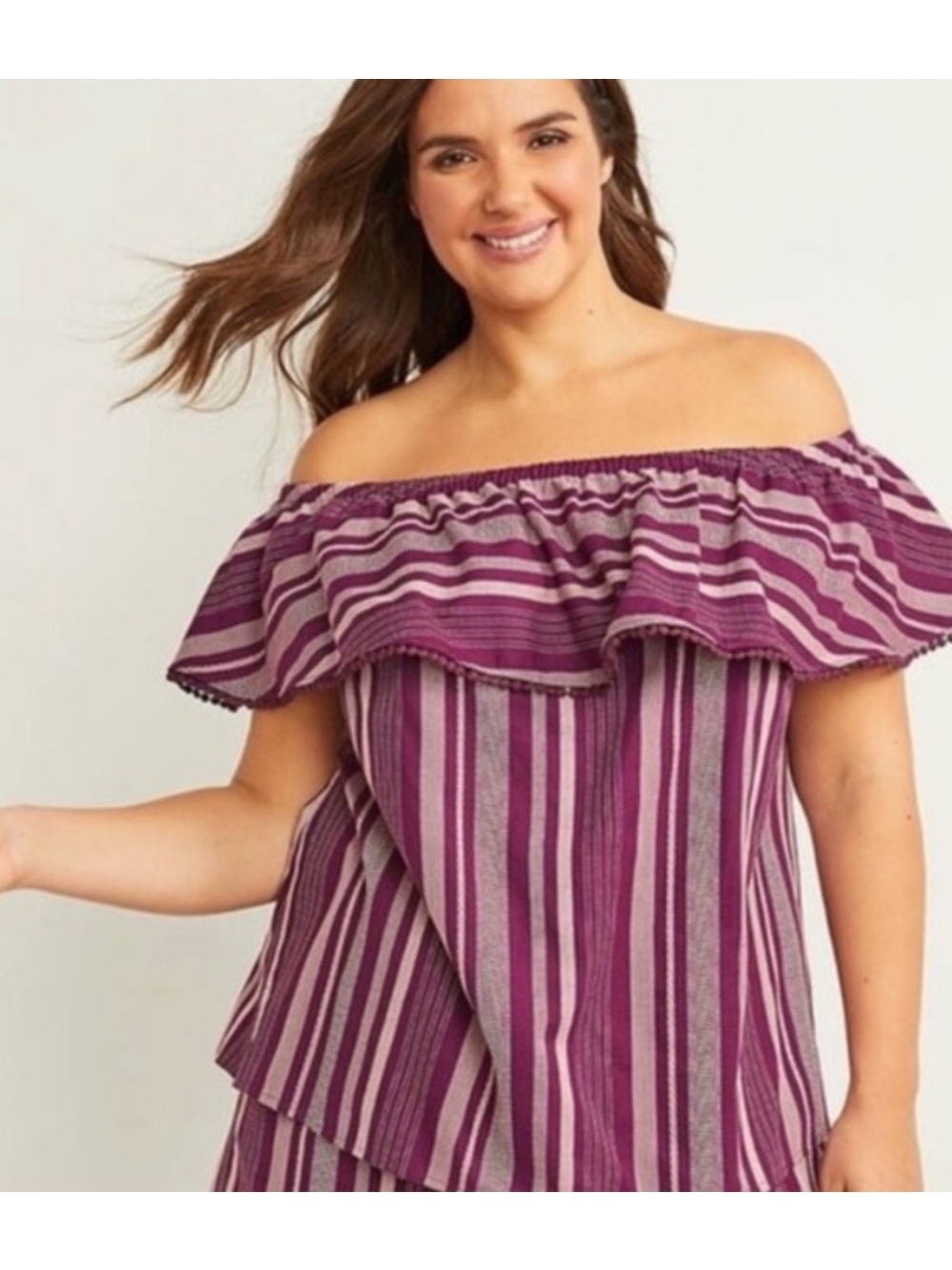 Lane Bryant purple off the shoulder striped top 18/20 Plus size